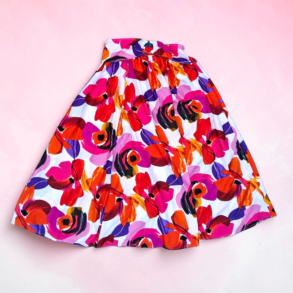 Her Destiny XL Floral Abstract Maxi Skirt - Bold Magenta Orange Painterly Print